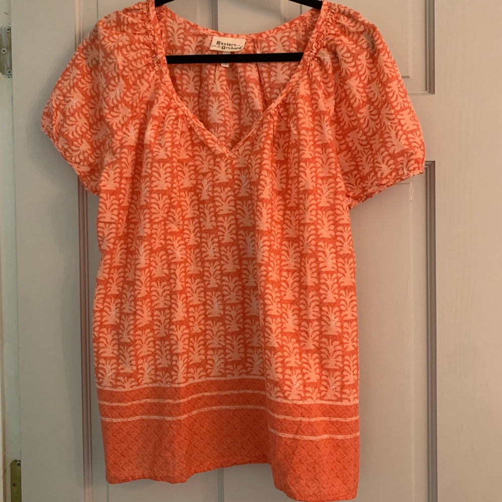 EUC Hester and Orchard orange tropical blouse size XL